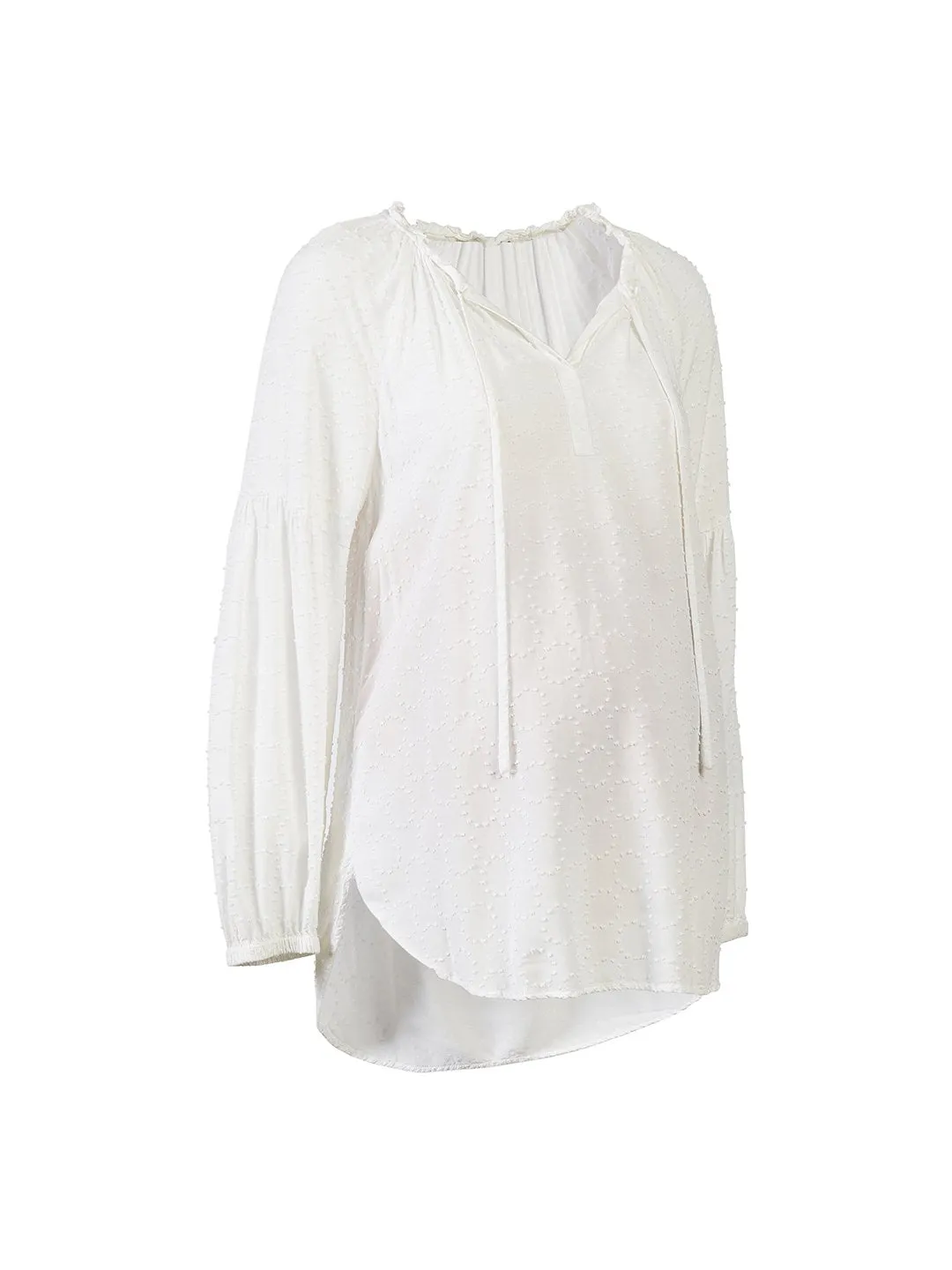 Maternity Clip Dot Split Neck Blouse in White
